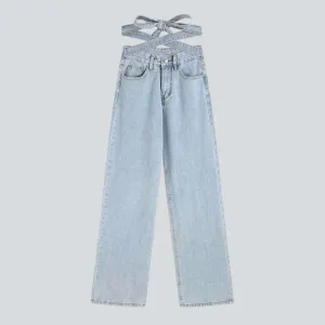 Denim waist belt baggy jeans