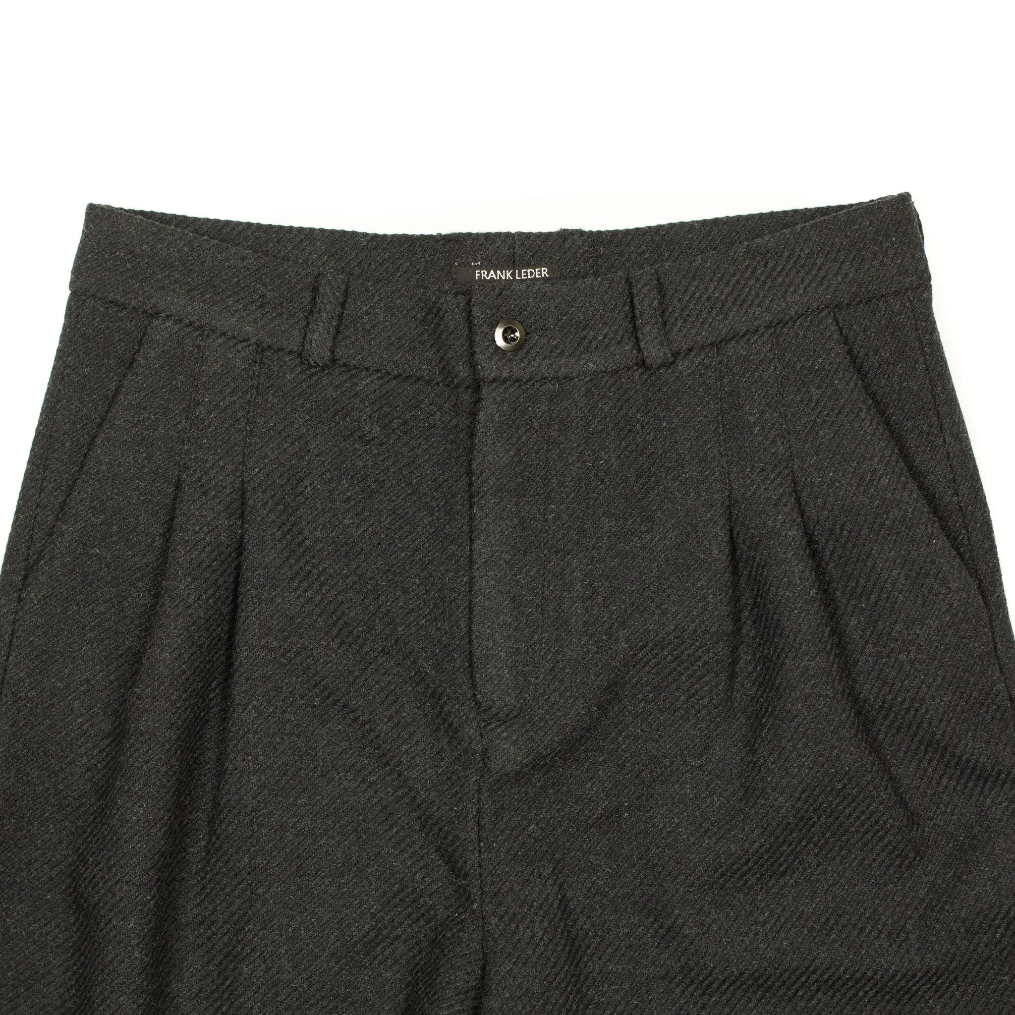 Double pleat trousers in charcoal wool twill