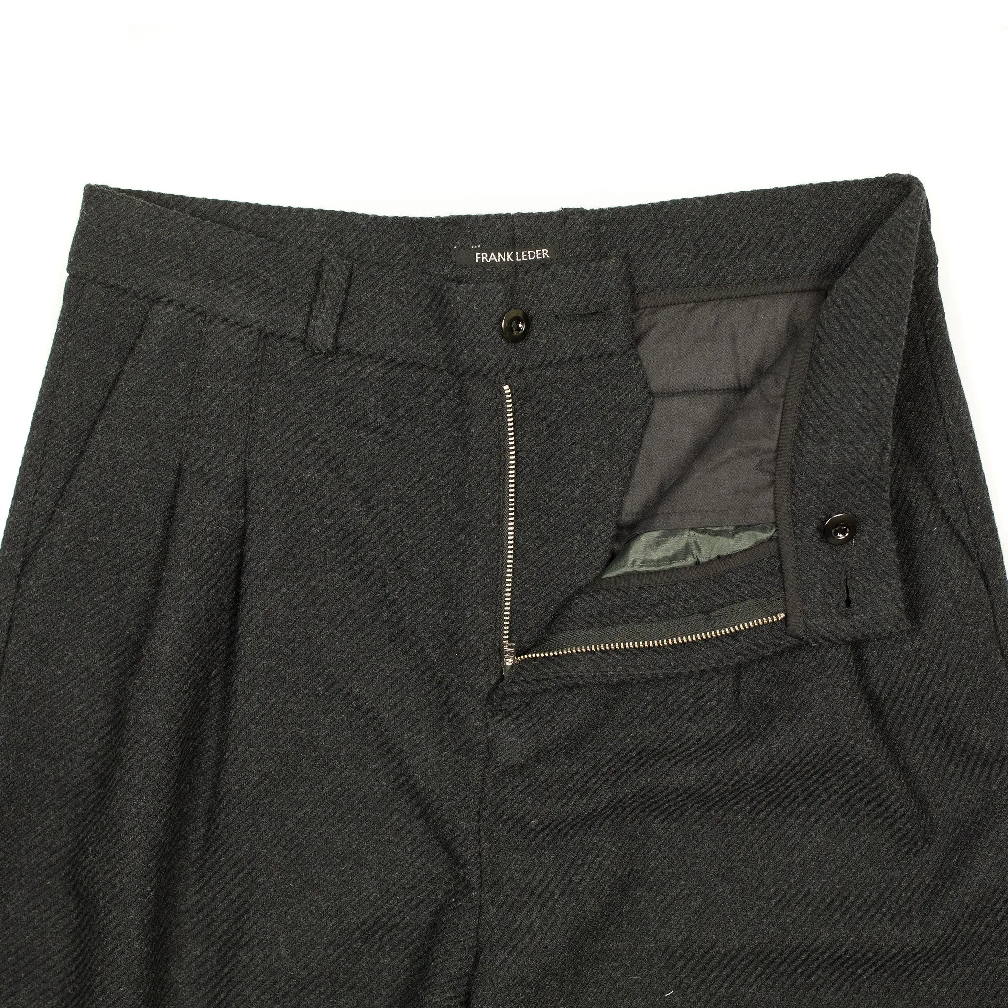 Double pleat trousers in charcoal wool twill
