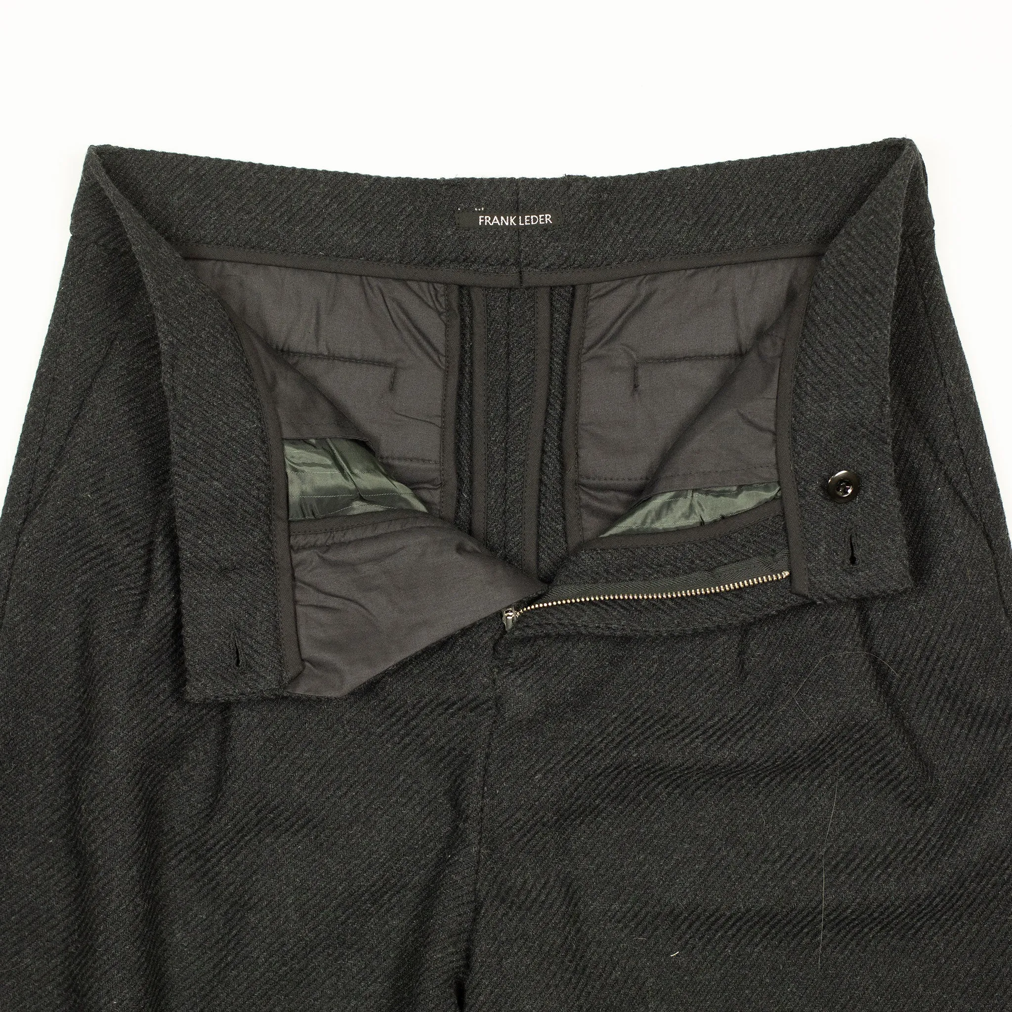 Double pleat trousers in charcoal wool twill