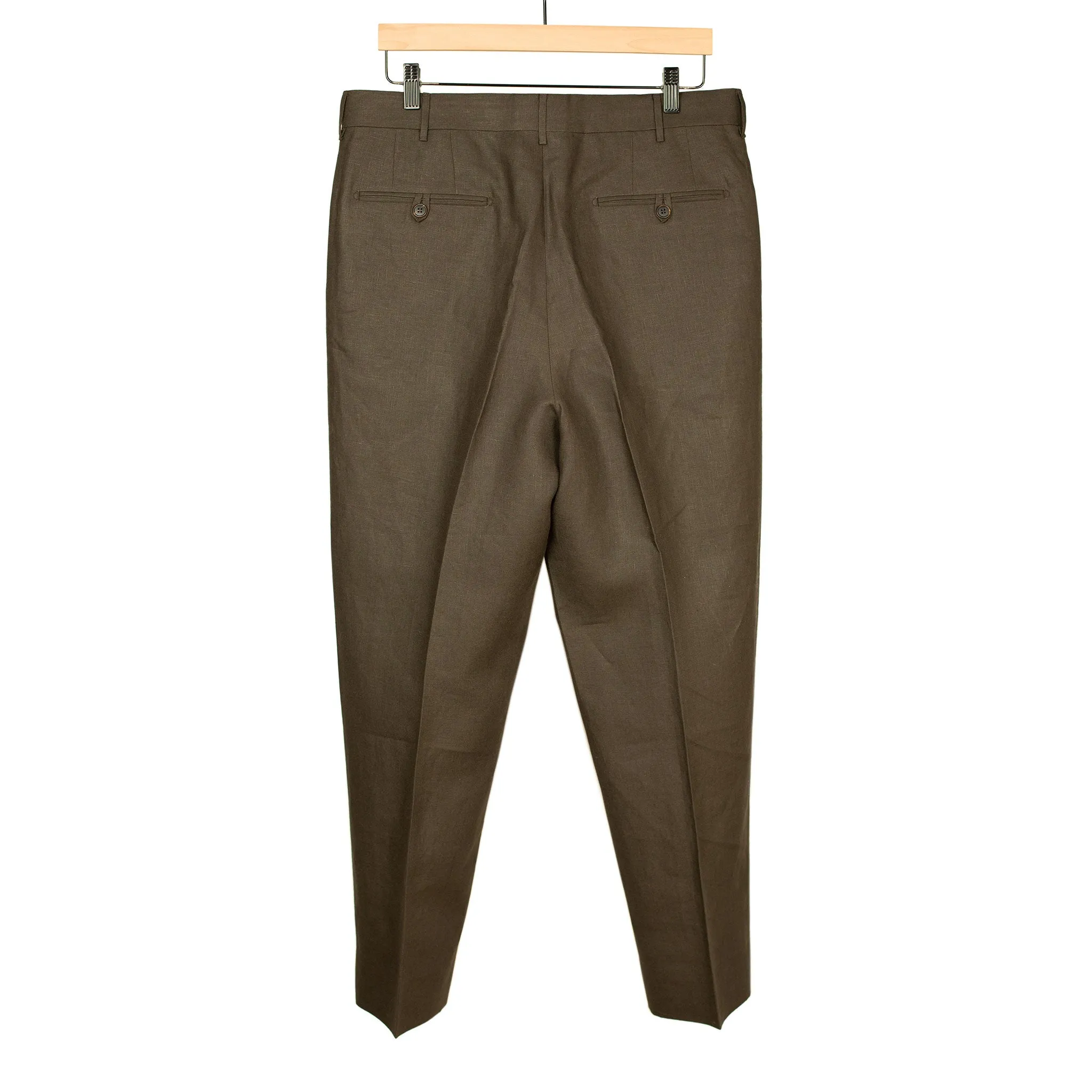 Exclusive Manhattan pleated high-rise wide trousers in chocolate brown Irish linen