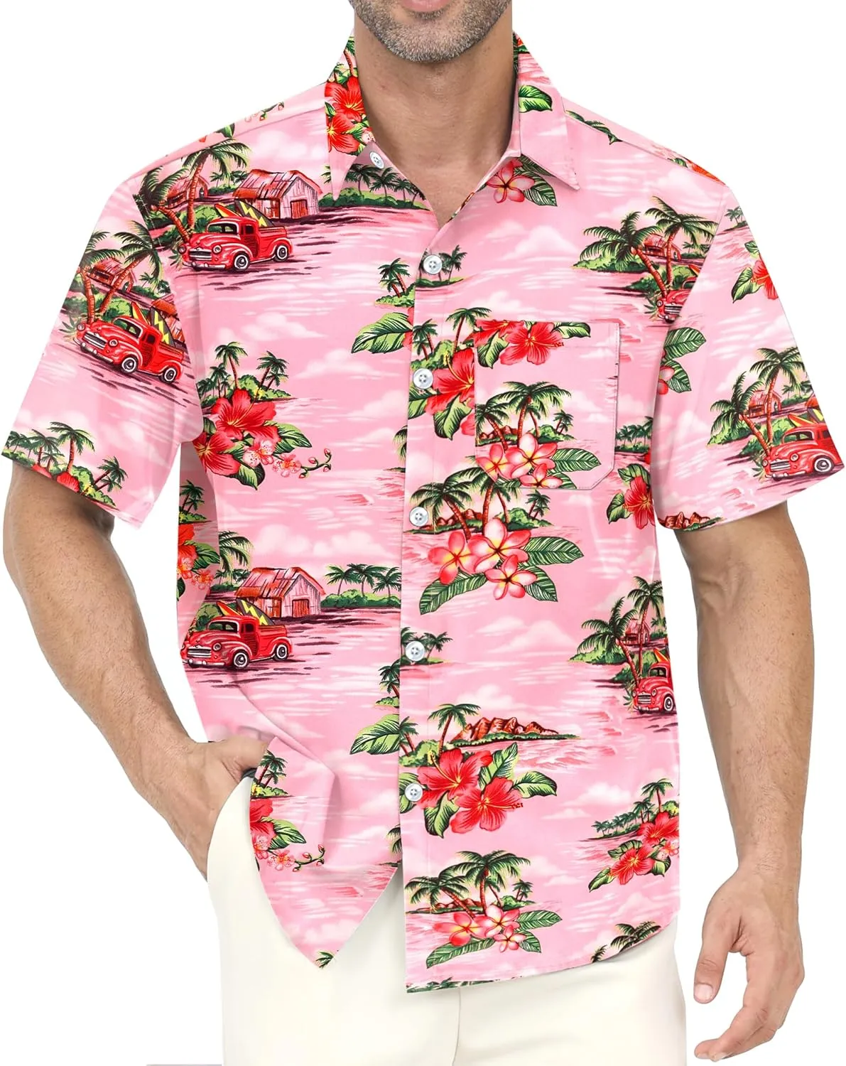 Hawaiian Shirt for Men with Pocket - Button Down Wrinkle-Resistant for Beach, Pool Parties (S-4XL)