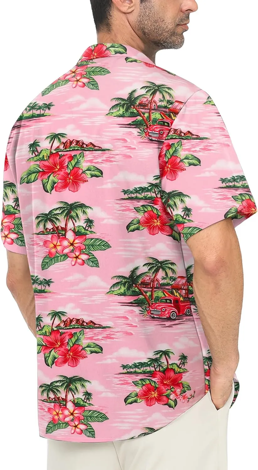 Hawaiian Shirt for Men with Pocket - Button Down Wrinkle-Resistant for Beach, Pool Parties (S-4XL)