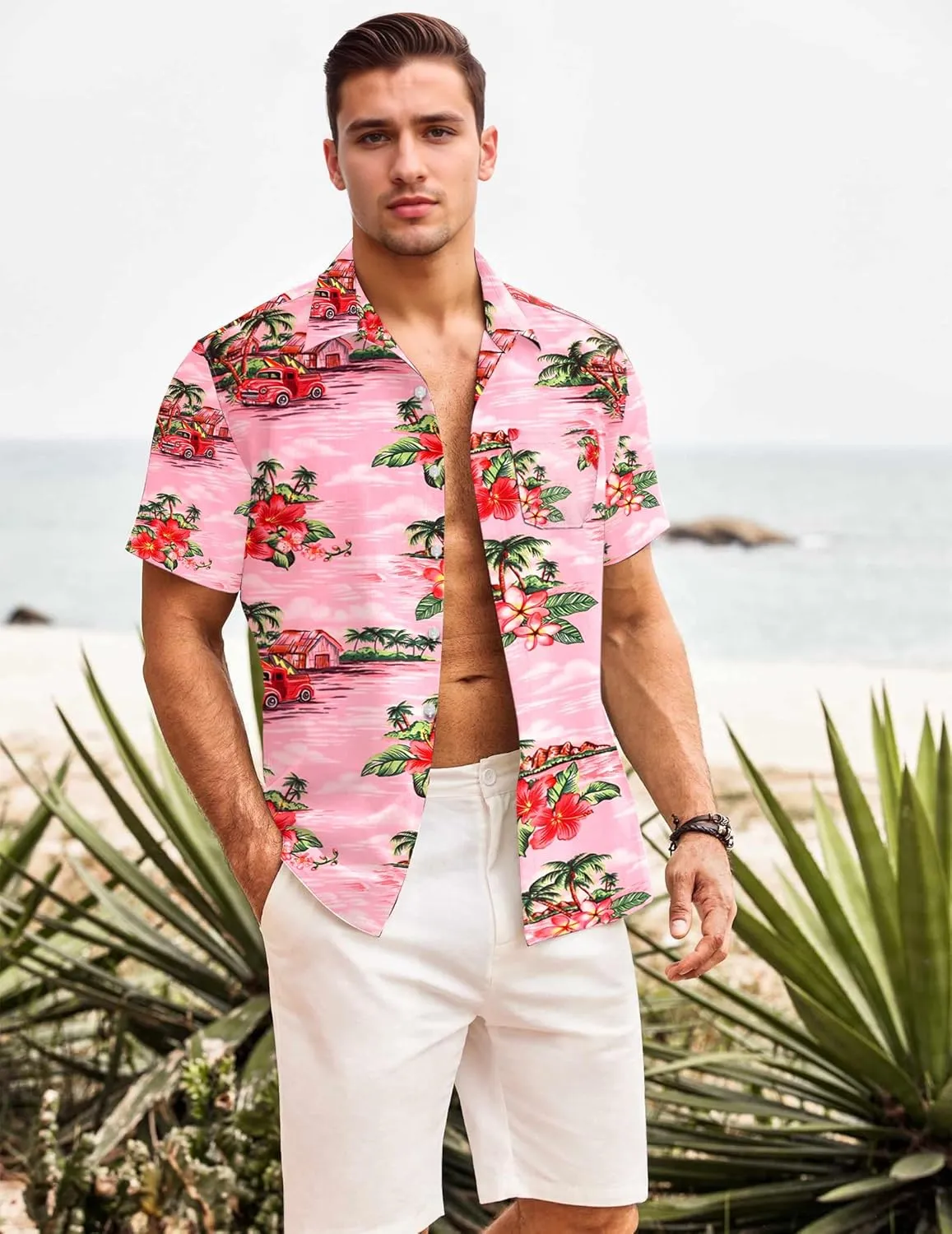 Hawaiian Shirt for Men with Pocket - Button Down Wrinkle-Resistant for Beach, Pool Parties (S-4XL)