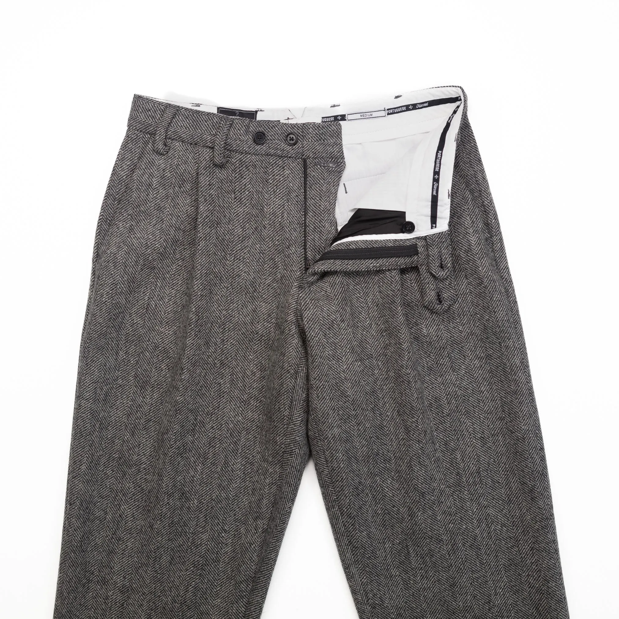 Herringbone Trousers in Grey Wool