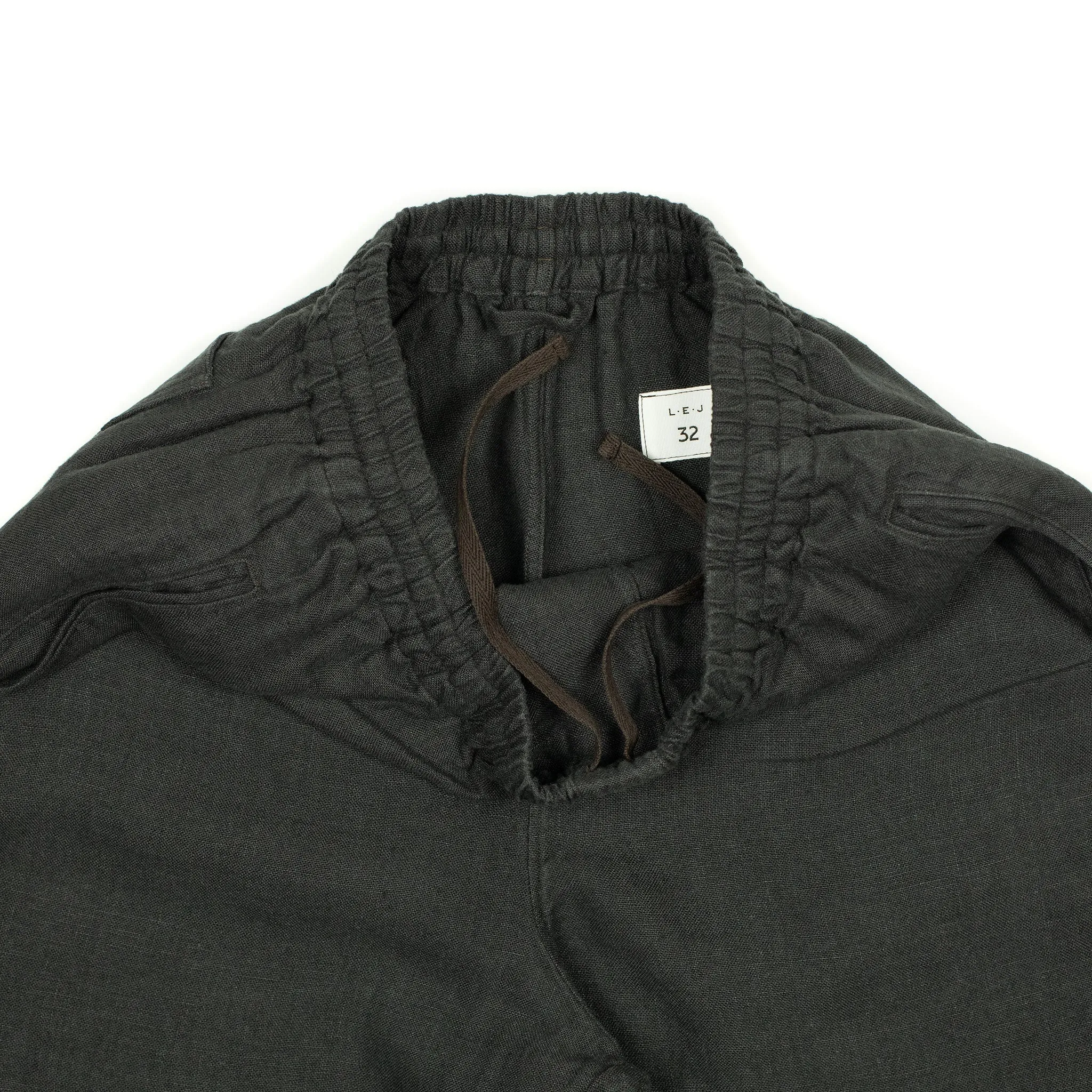 Indoor Outdoor drawstring easy pants in charcoal linen basketweave