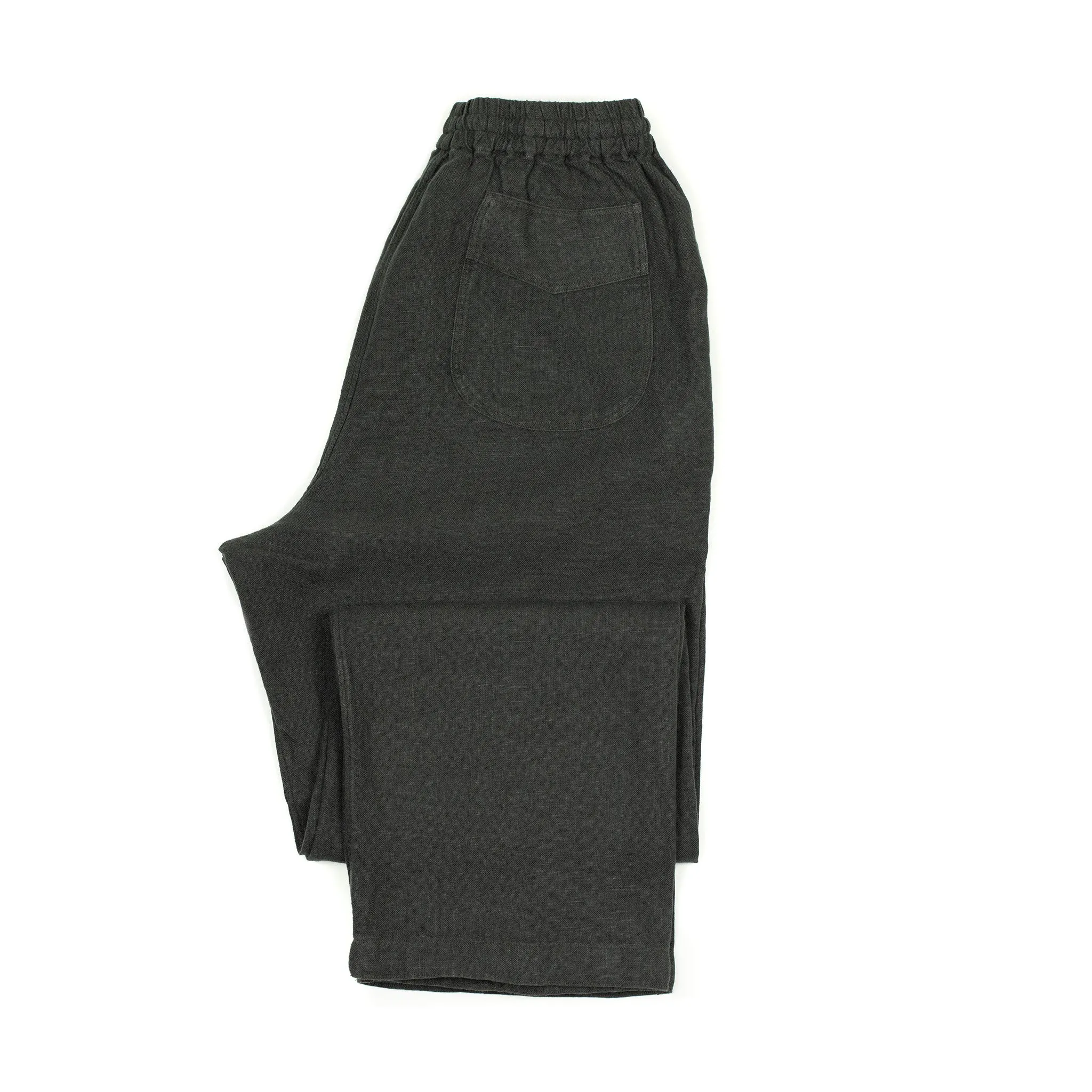 Indoor Outdoor drawstring easy pants in charcoal linen basketweave