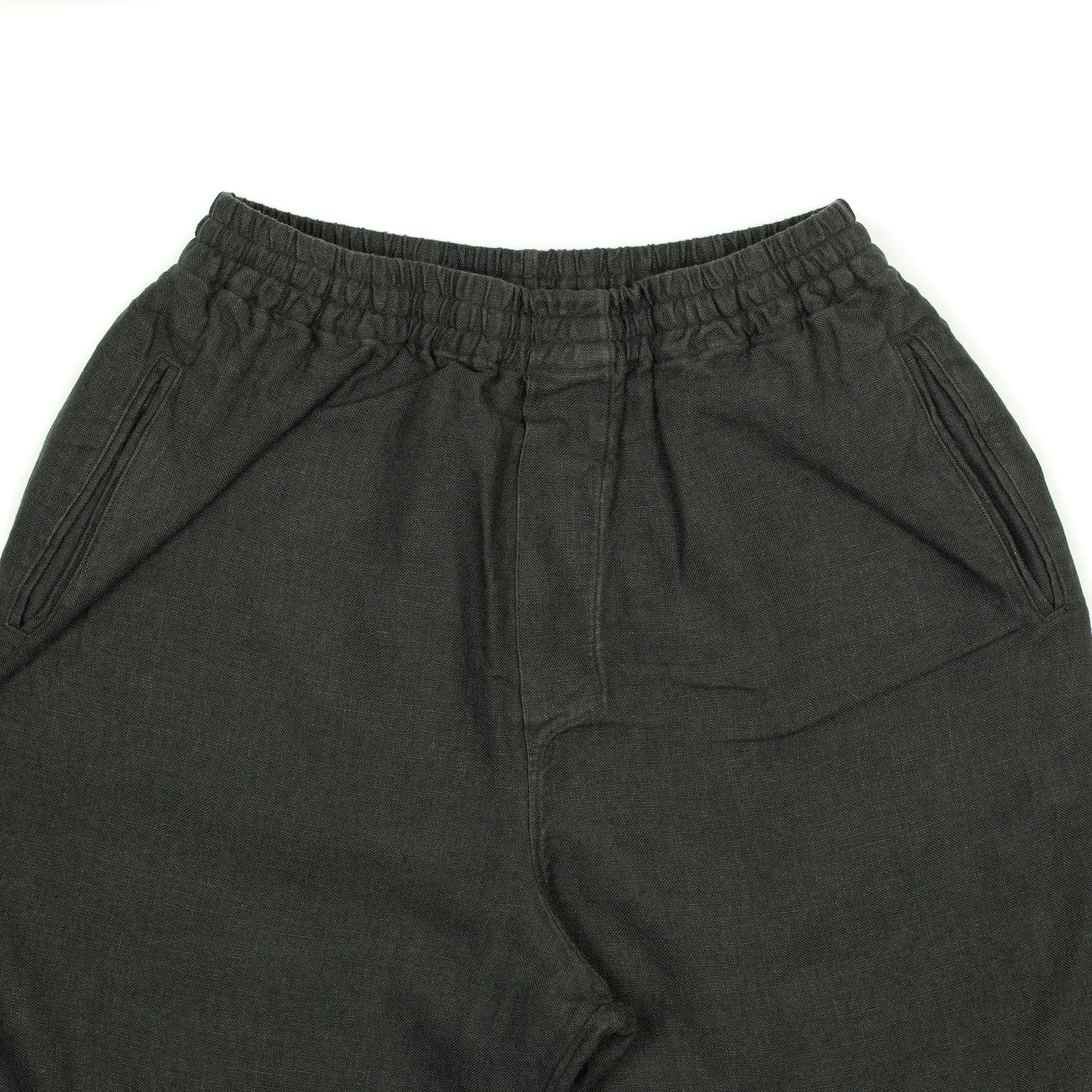 Indoor Outdoor drawstring easy pants in charcoal linen basketweave