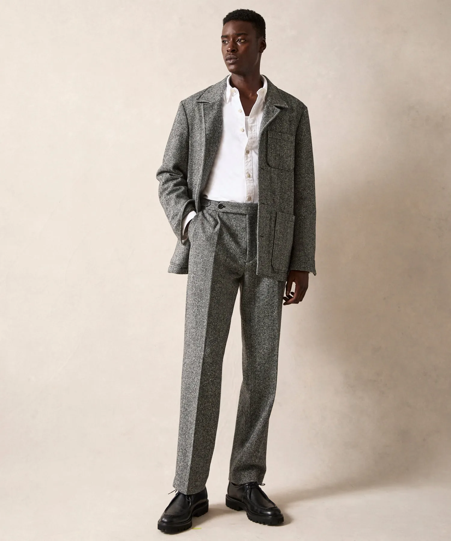 Italian Donegal Side Tab Trouser in Grey Herringbone