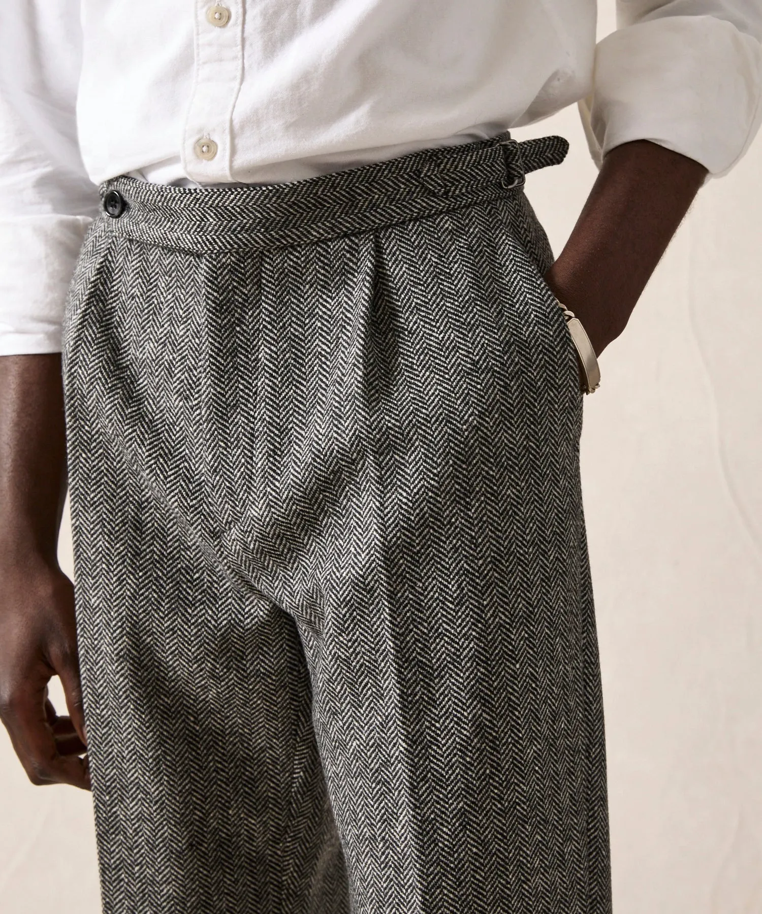 Italian Donegal Side Tab Trouser in Grey Herringbone