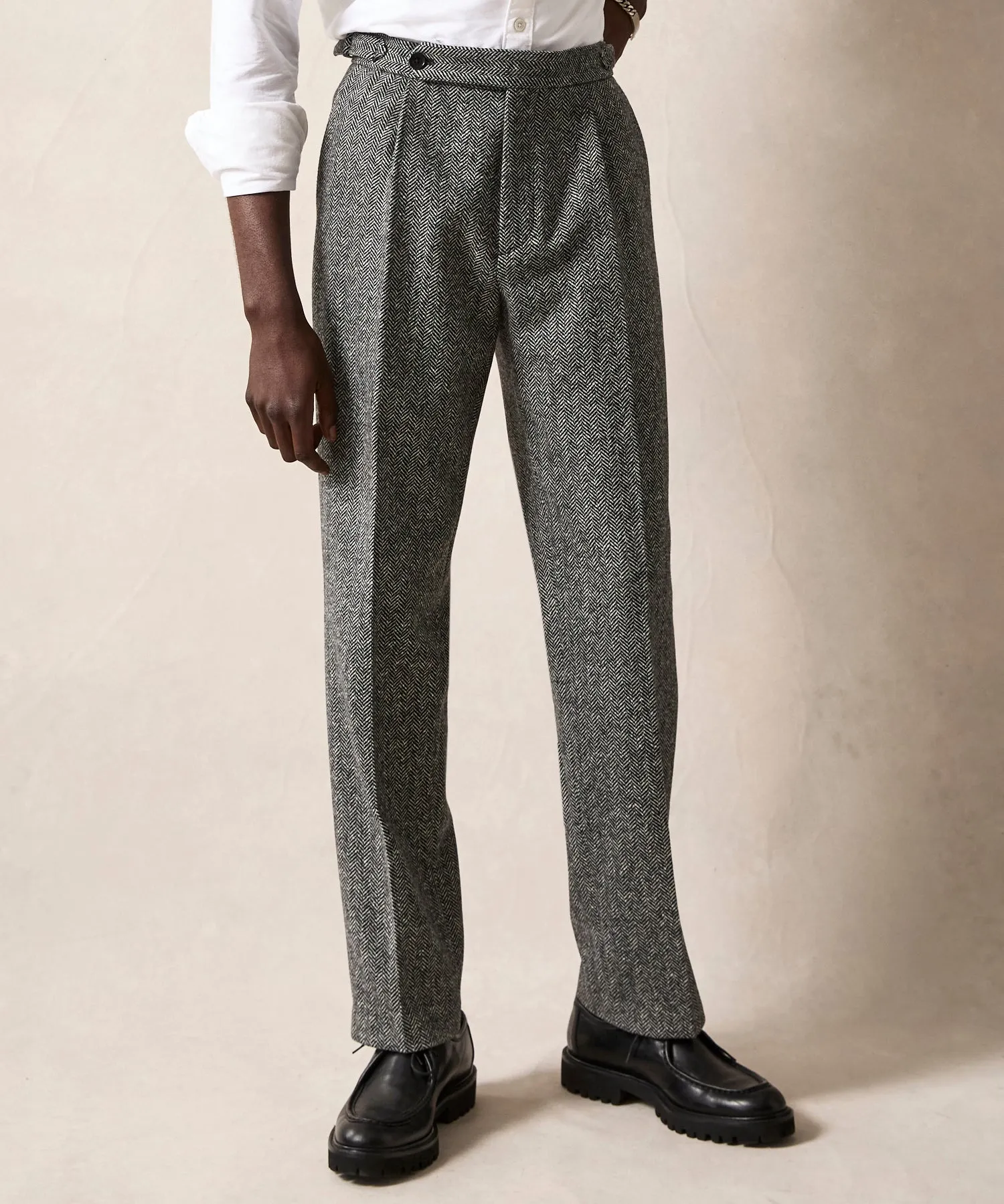 Italian Donegal Side Tab Trouser in Grey Herringbone