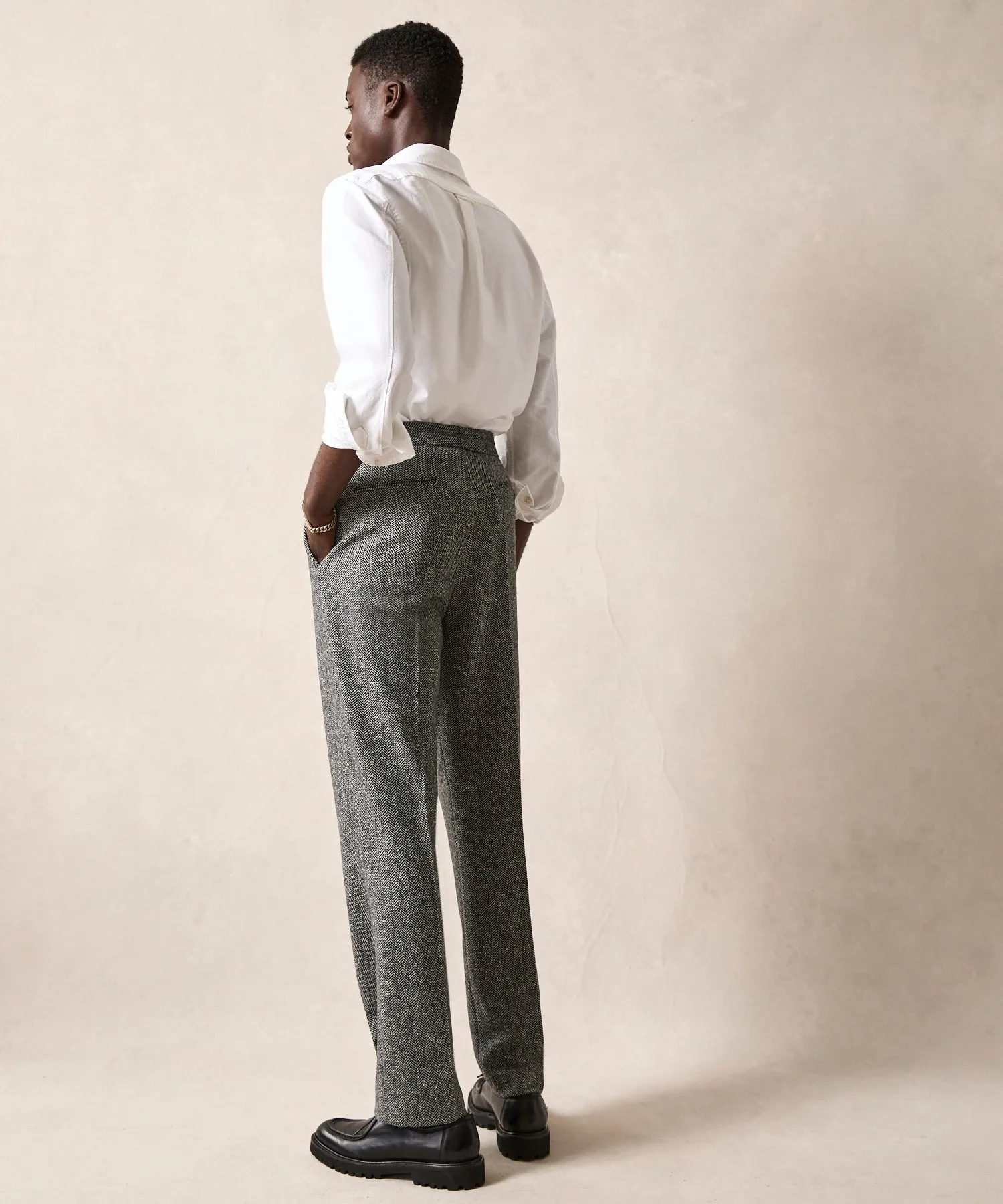 Italian Donegal Side Tab Trouser in Grey Herringbone