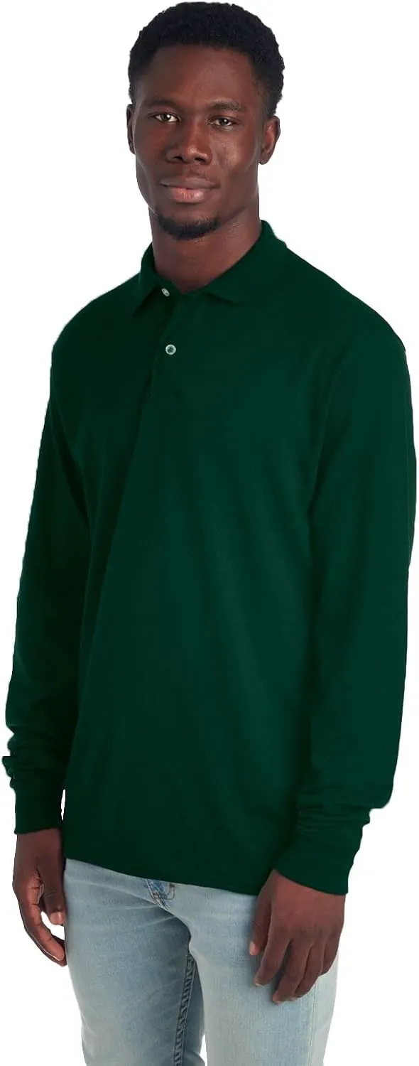 Jerzees Men's Long Sleeve Polo Shirts, Cotton Blend, Two Button Closure, Regular Fit, Sizes S-2x
