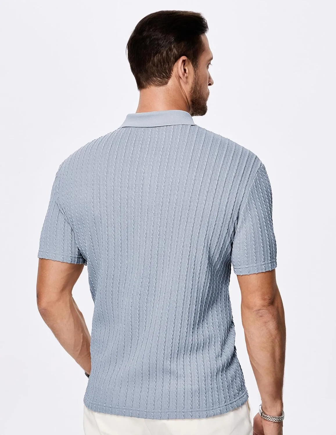 JMIERR Mens Casual Polo Shirt Summer Short Sleeve Vacation Button Beach Knit Stretchy Golf Shirts