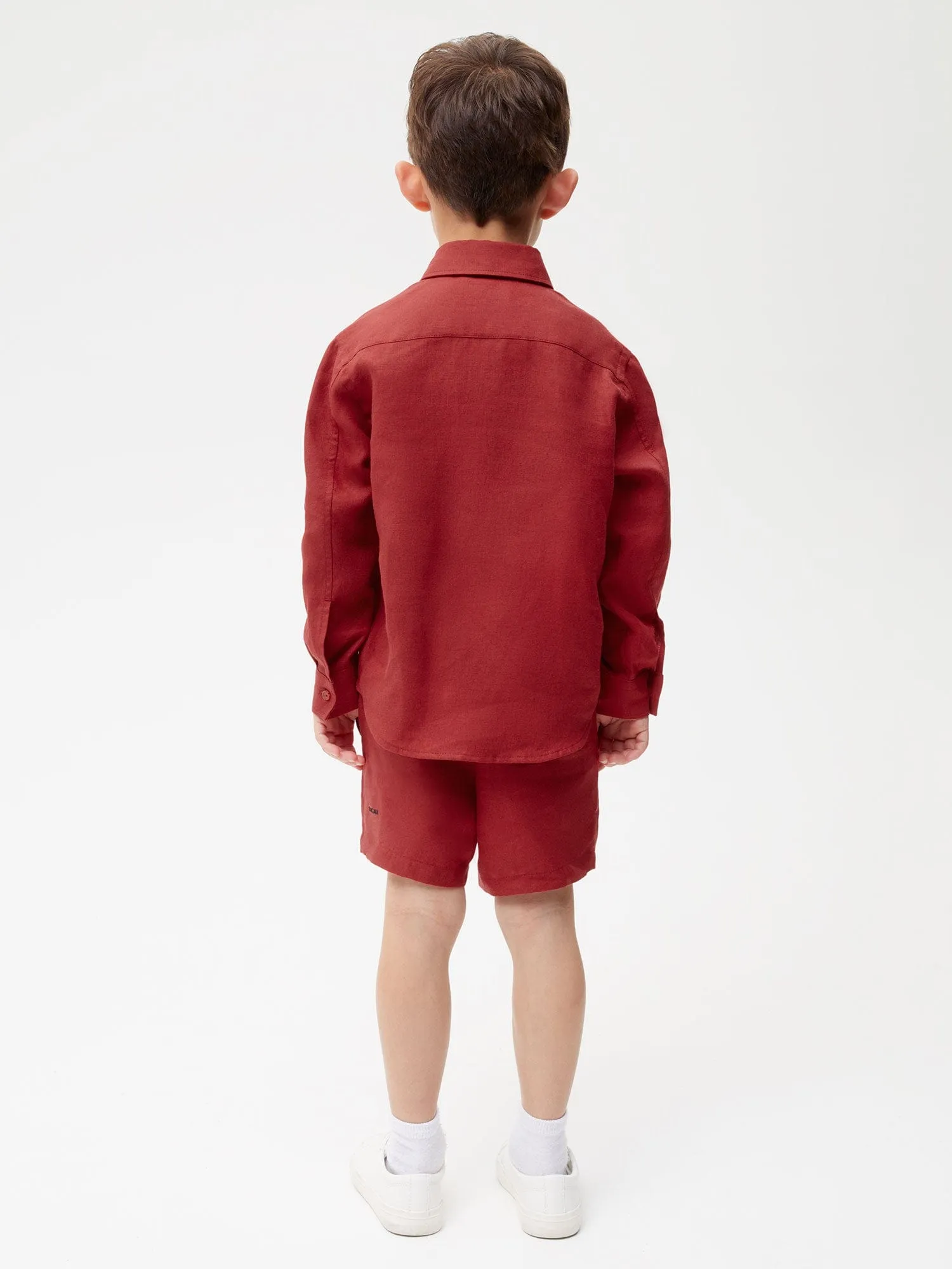 Kids Aloe Linen Long Sleeve Shirt—cranberry red