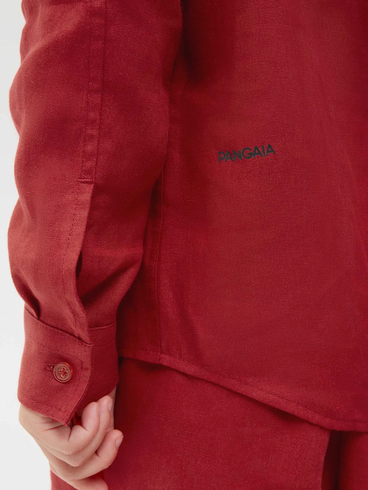 Kids Aloe Linen Long Sleeve Shirt—cranberry red