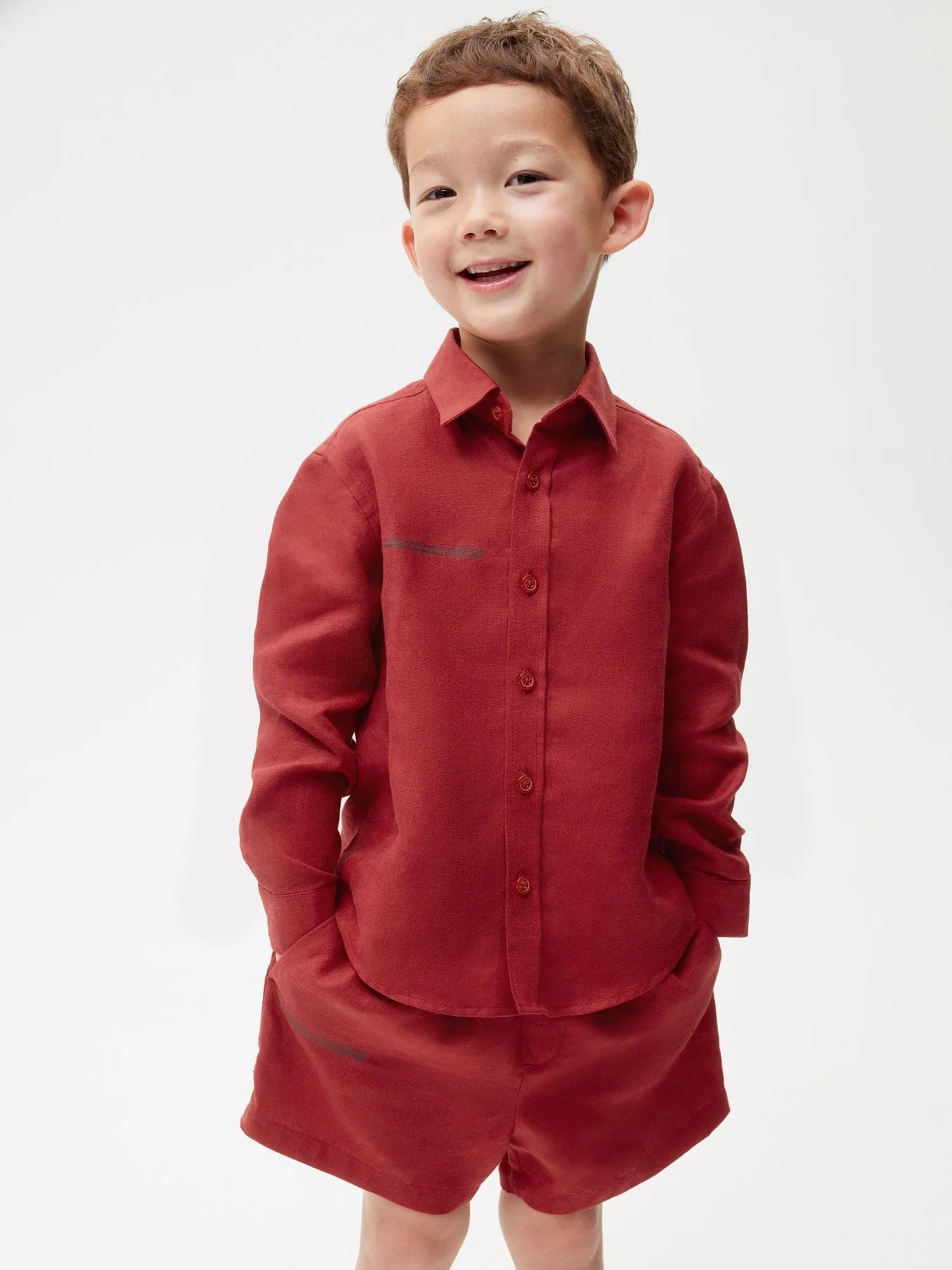 Kids Aloe Linen Long Sleeve Shirt—cranberry red