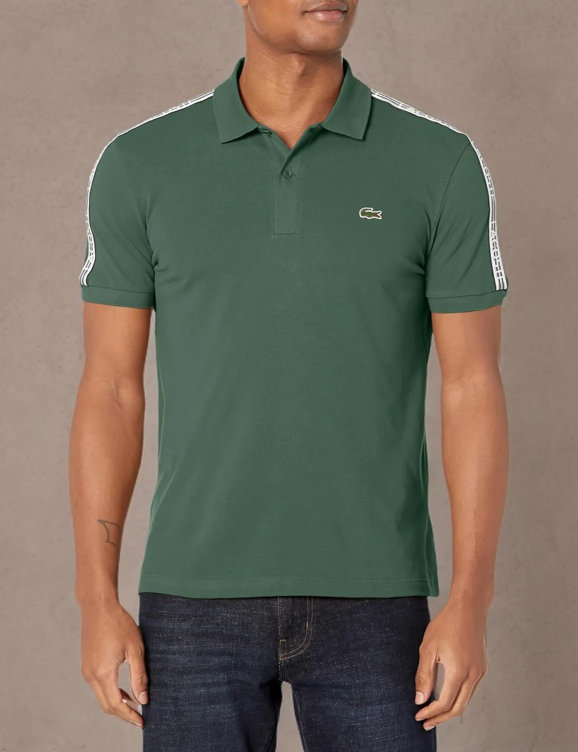 Lacoste Mens Logo Stripe Piqu Polo Shirt
