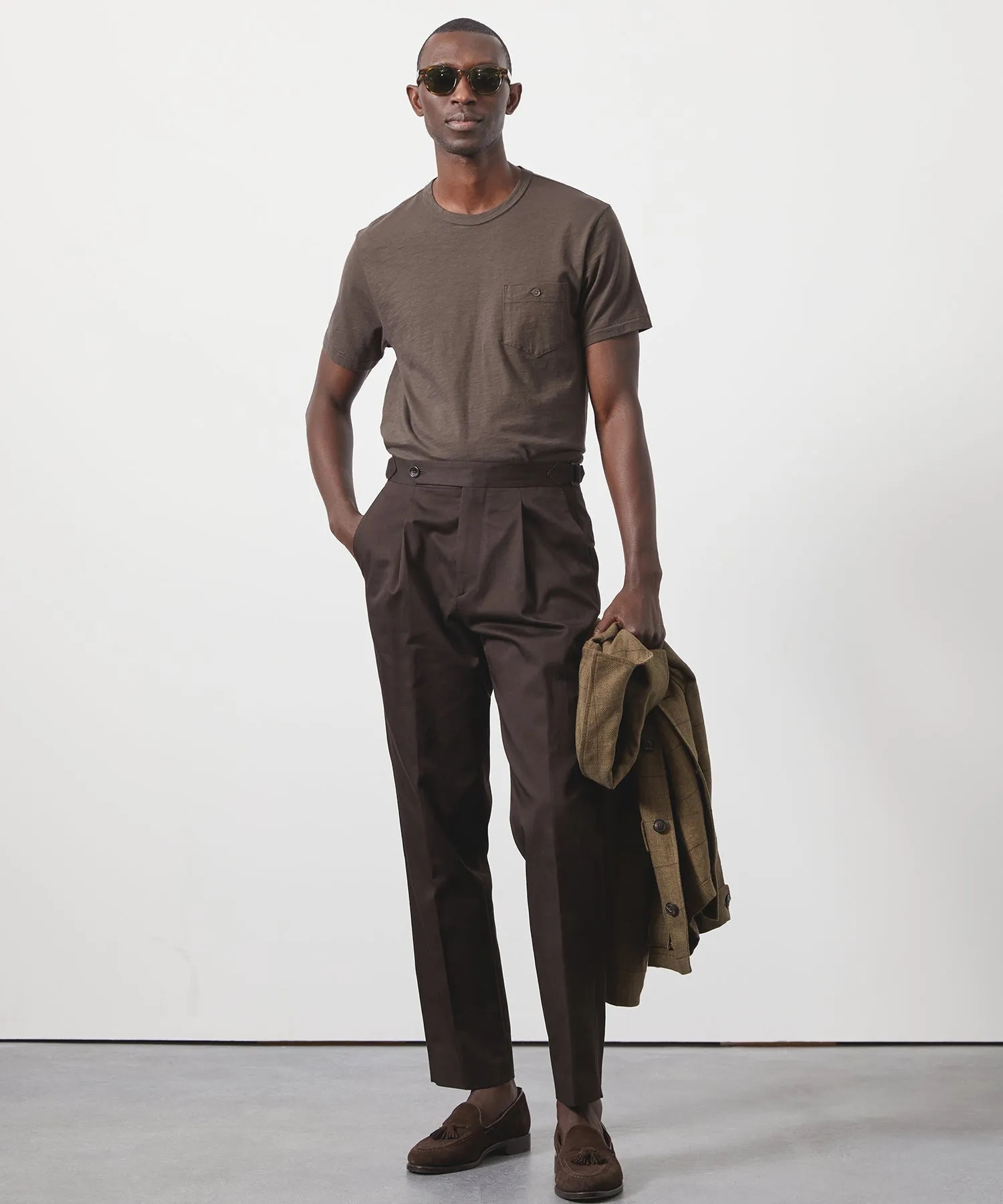 Lightweight Cotton Side Tab Trouser in Dark Chocolate