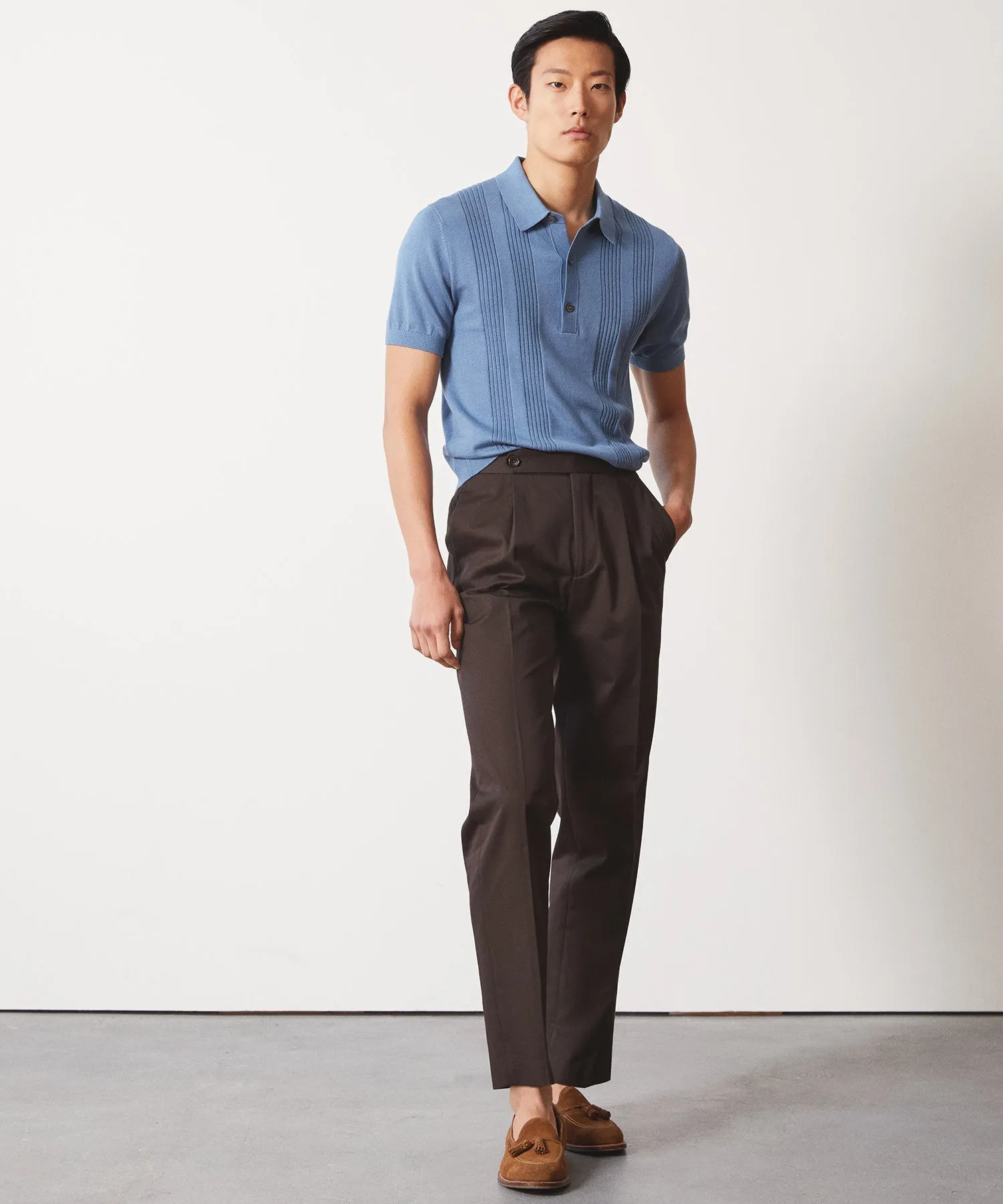 Lightweight Cotton Side Tab Trouser in Dark Chocolate