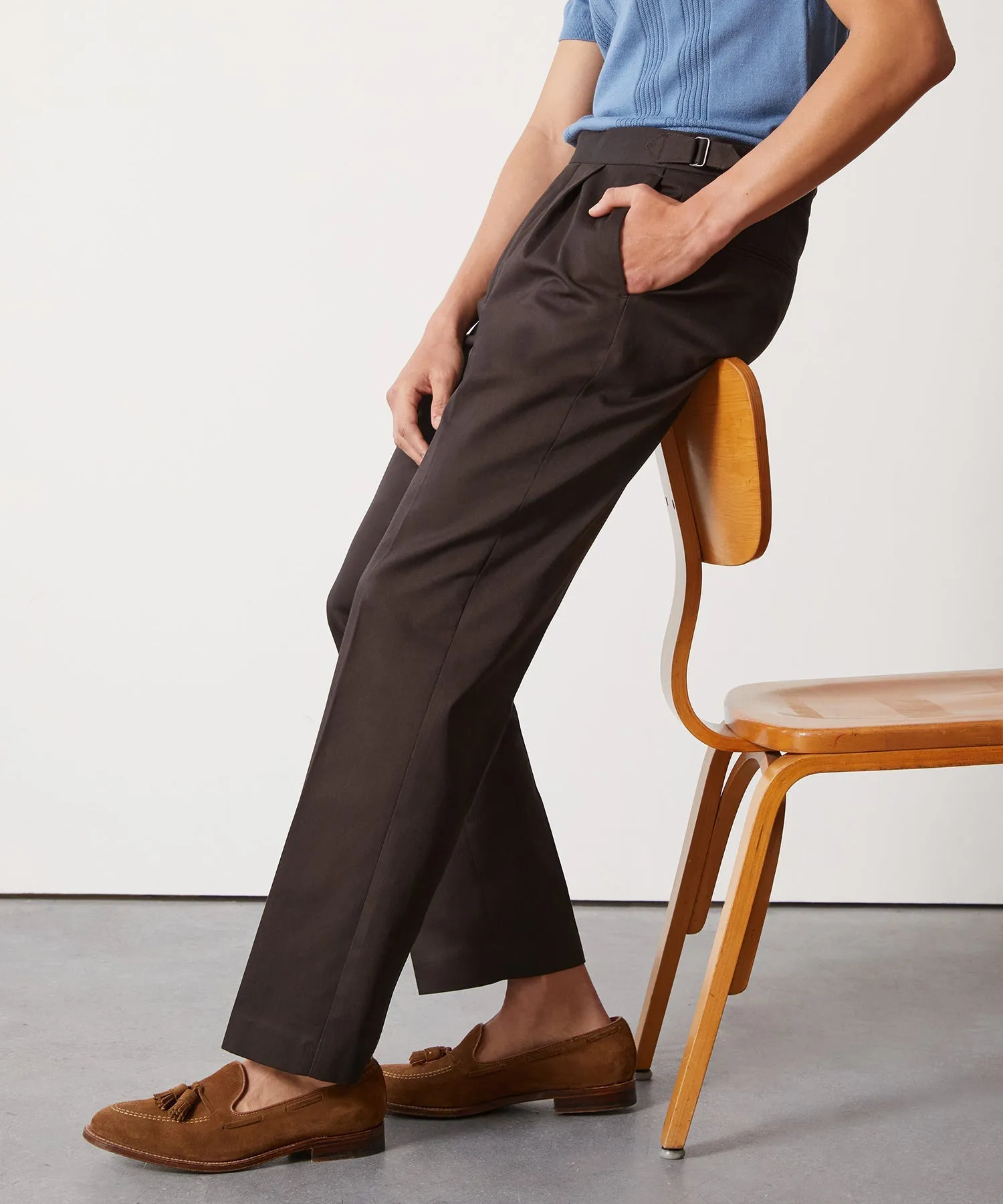 Lightweight Cotton Side Tab Trouser in Dark Chocolate
