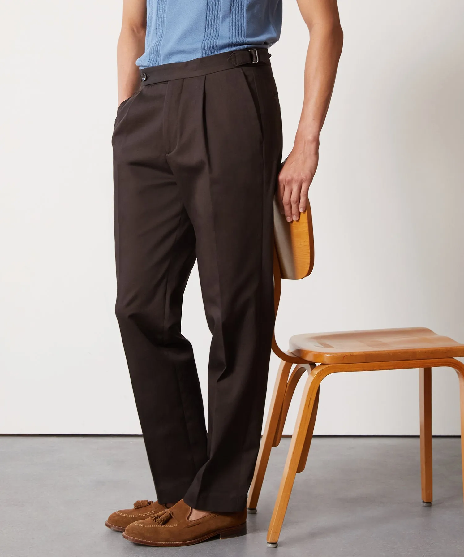 Lightweight Cotton Side Tab Trouser in Dark Chocolate