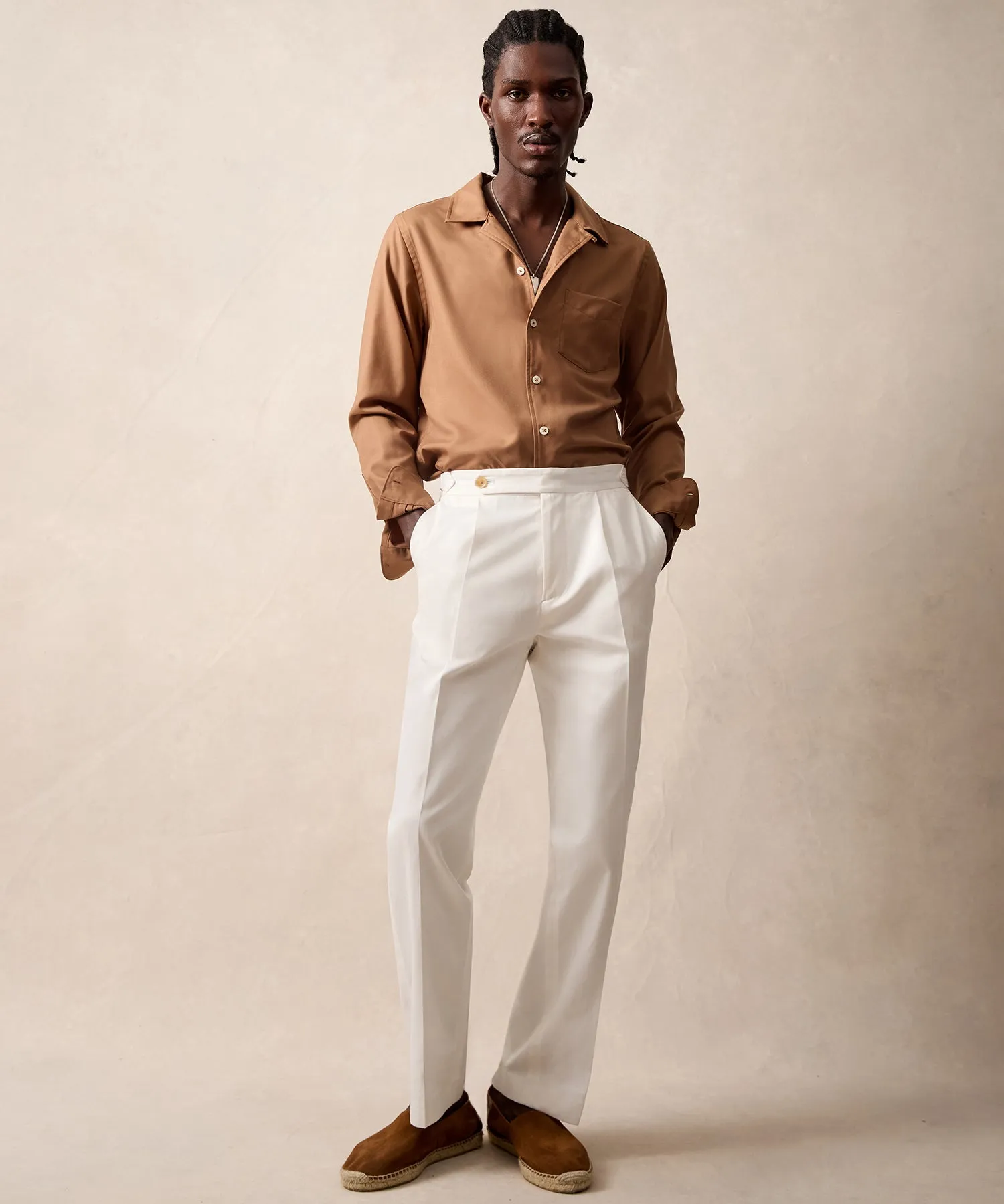 Lightweight Cotton Side Tab Trouser in White