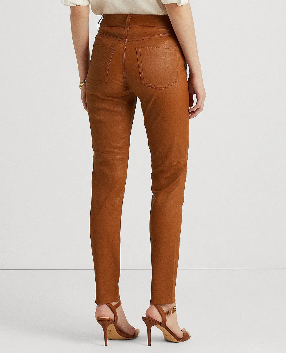 Nappa Leather High-Rise Skinny Ankle Pant In Brown