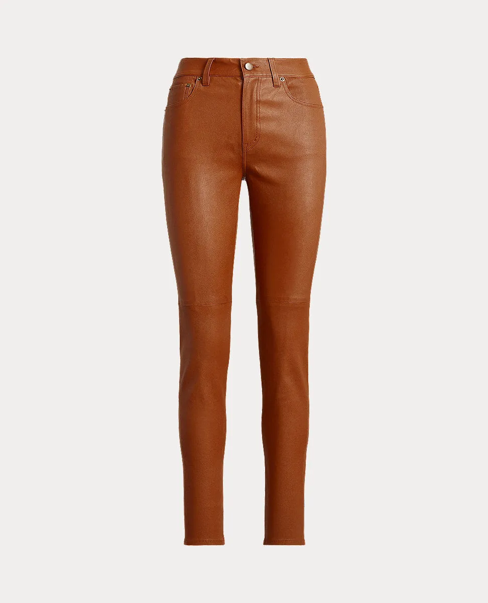 Nappa Leather High-Rise Skinny Ankle Pant In Brown