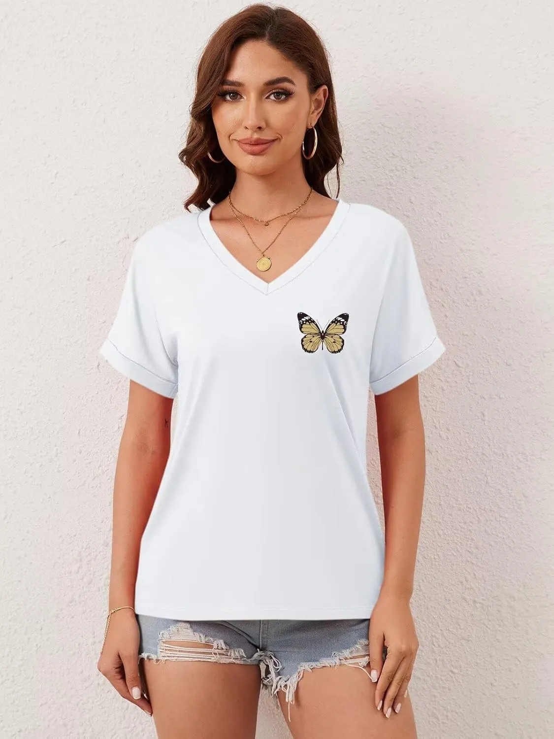 ORANDESIGNE Womens Sunflower Print T Shirts V Neck Graphic Short Sleeve Vintage Tees Summer Casaul Loose Fit Tops