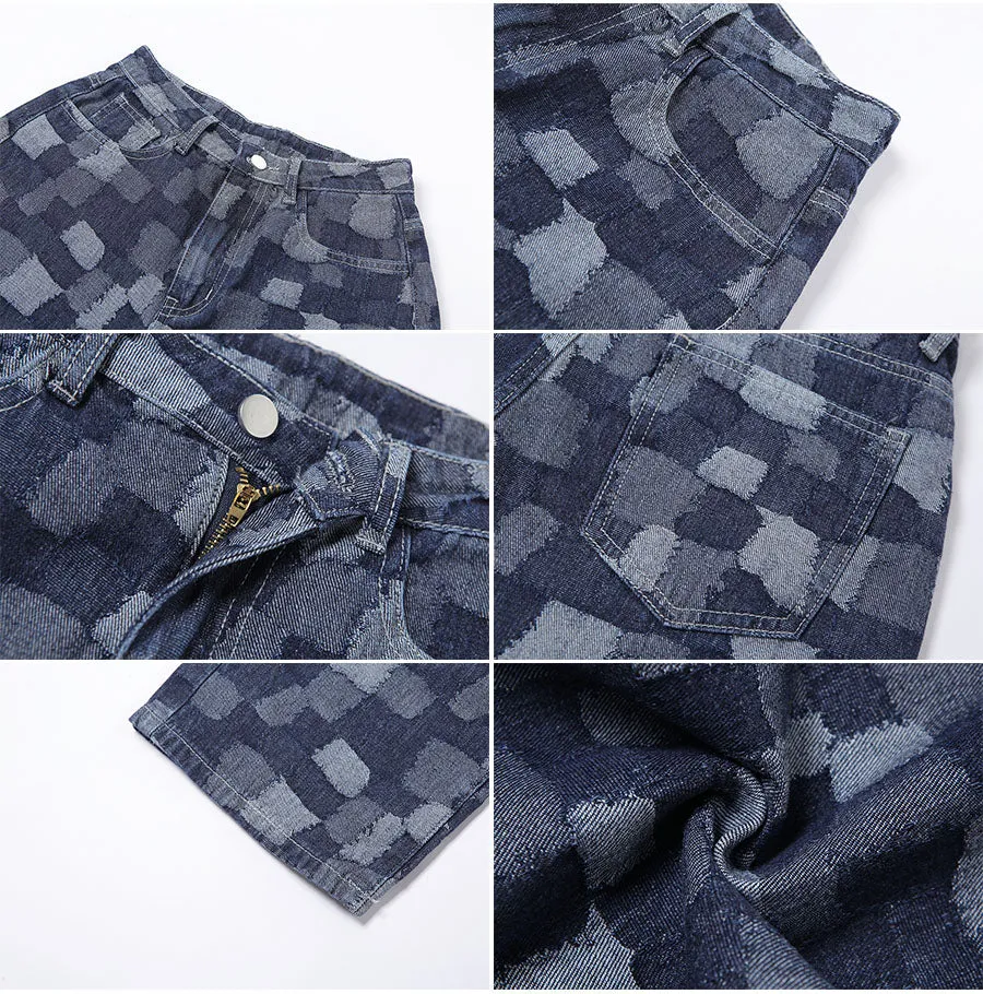 Patchwork Lattice Botton Cotton Trouser Jeans
