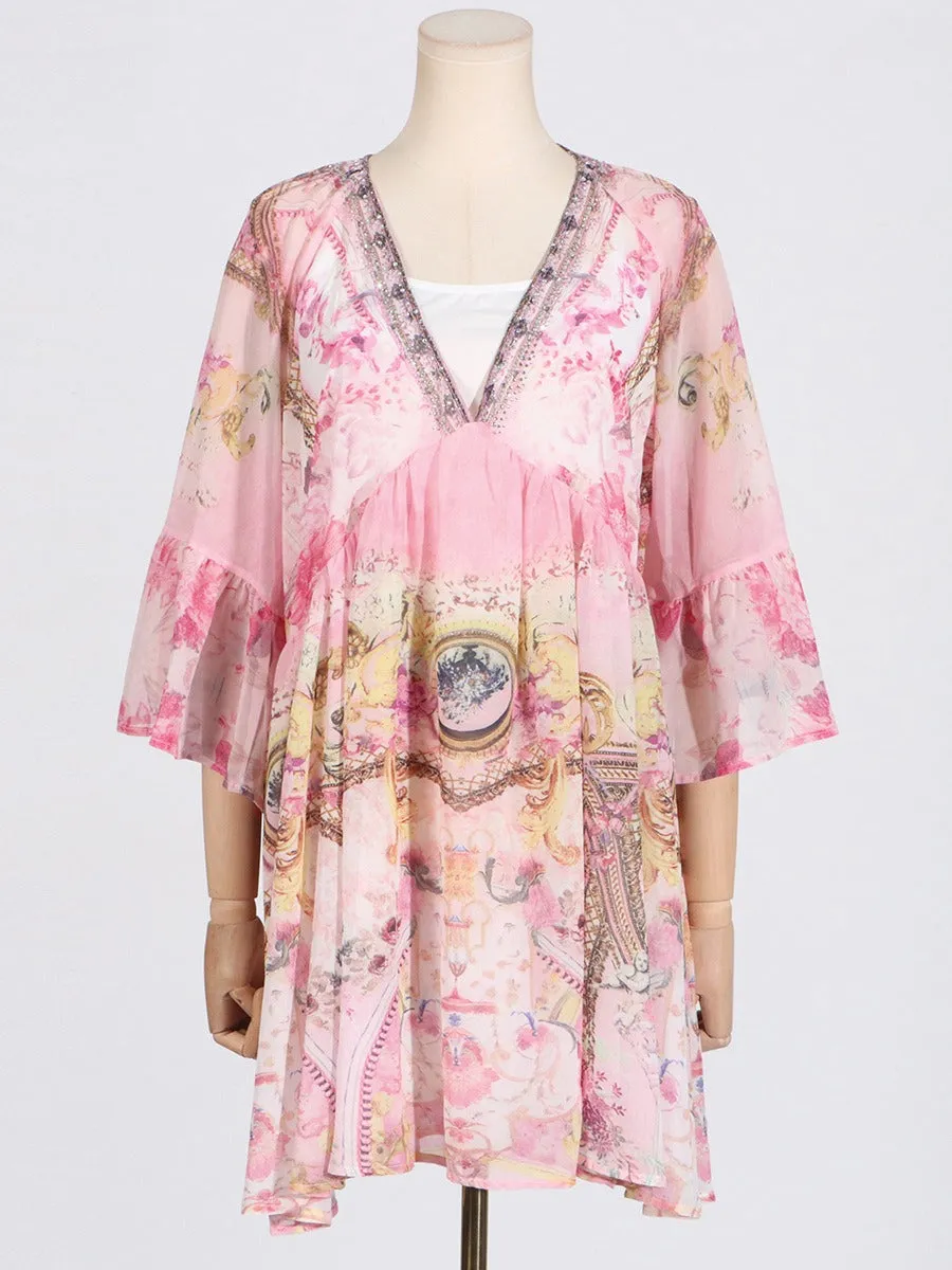 Pre Order:  Retro Print Ruffle Edge Dress
