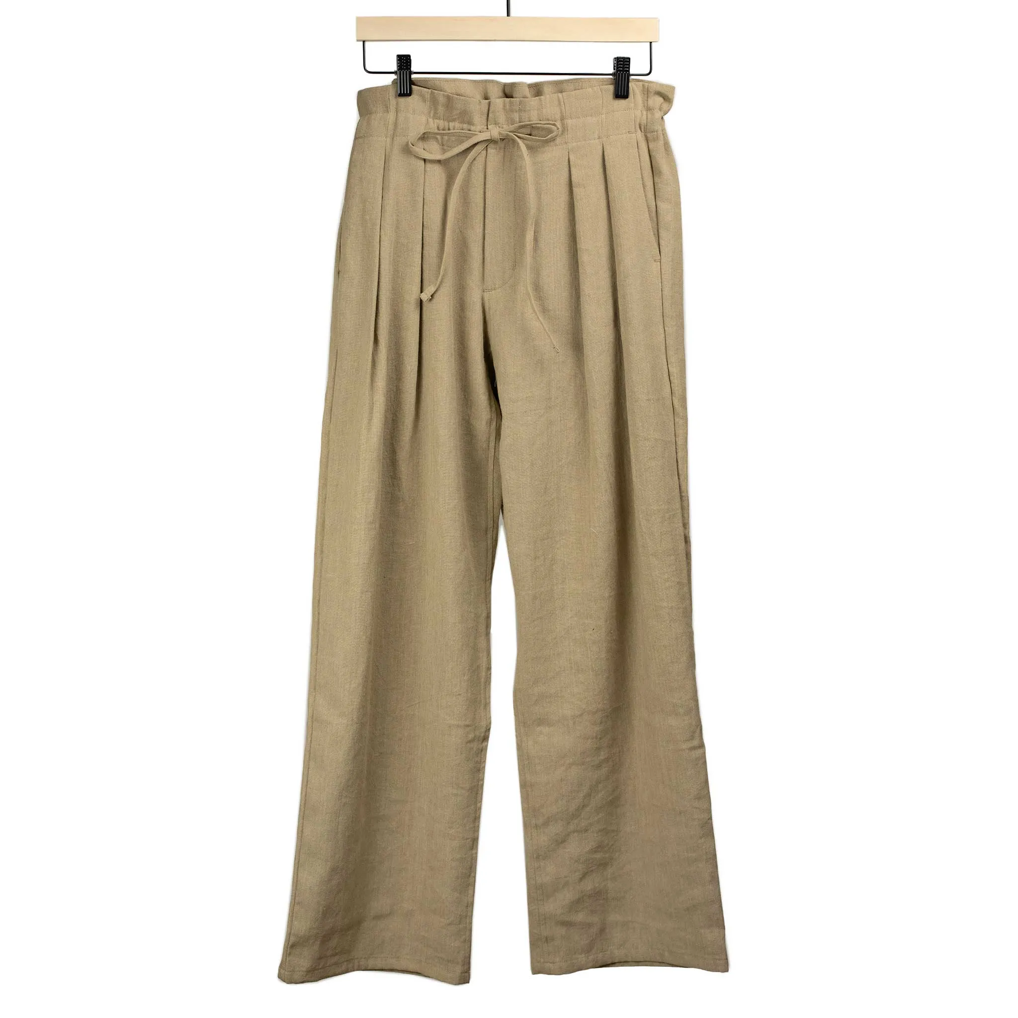 Relaxed drawstring pants in khaki linen