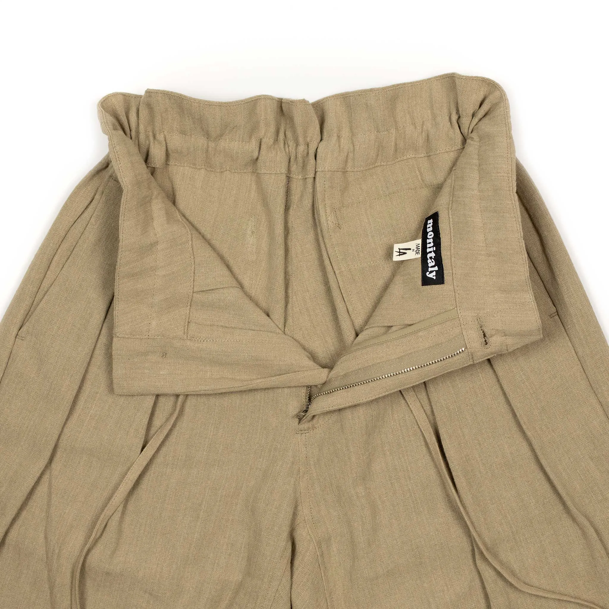 Relaxed drawstring pants in khaki linen