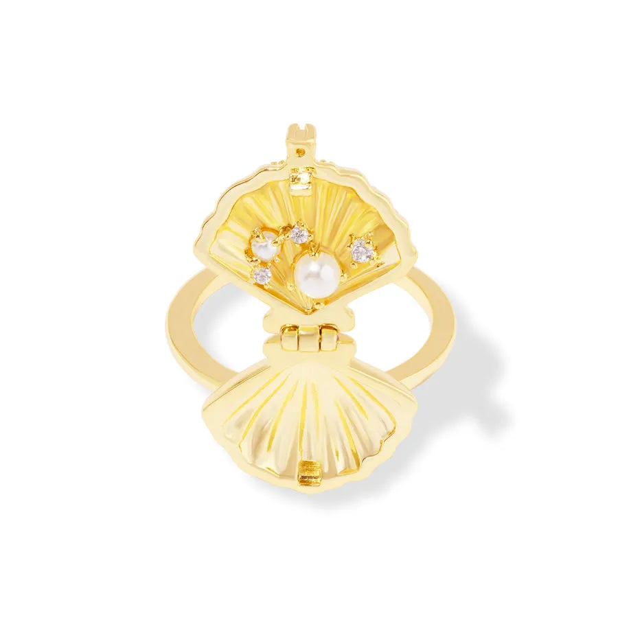 Sundaze Shell Gold Locket Ring