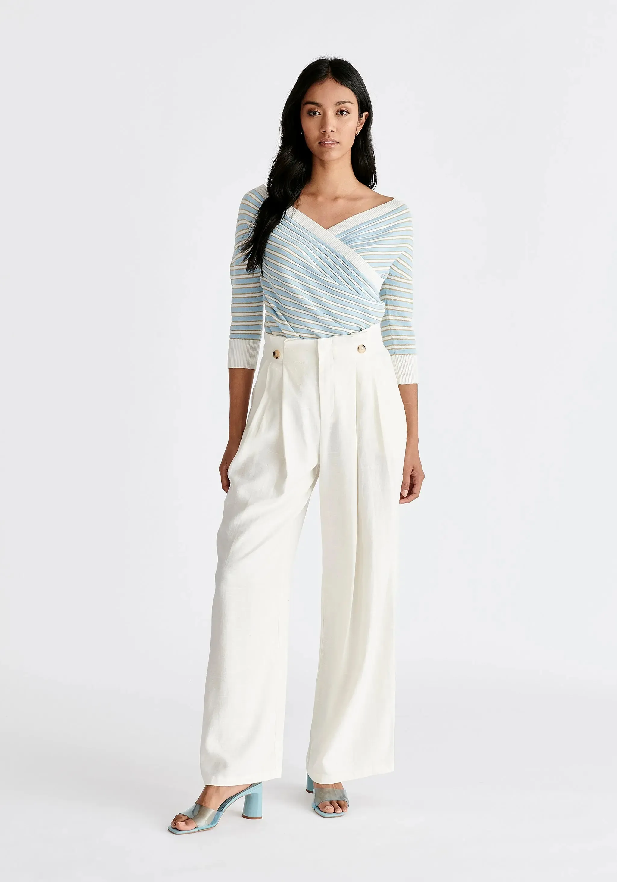 White Linen Blend Detachable Suspender Trousers